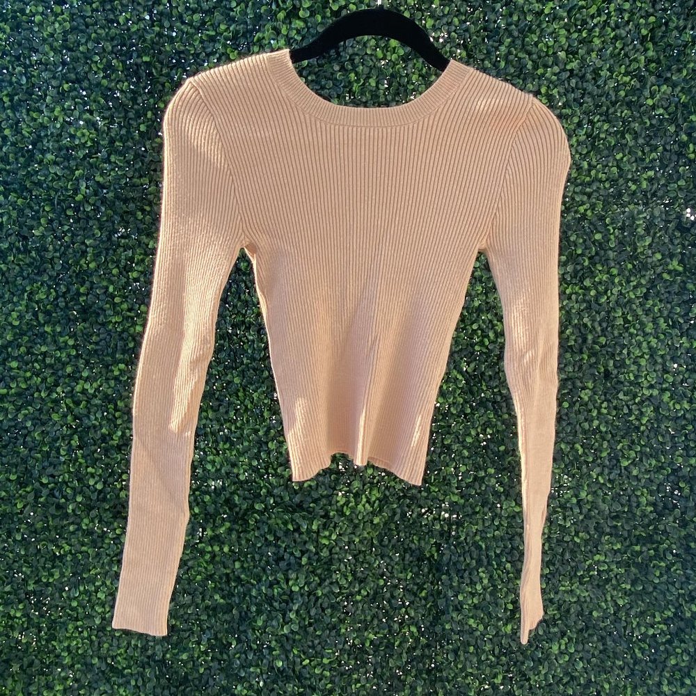 Beige Sweater-Shirt with "Tie-Up" Back